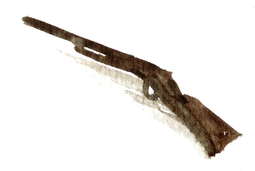 A watercolour painting of a rifle