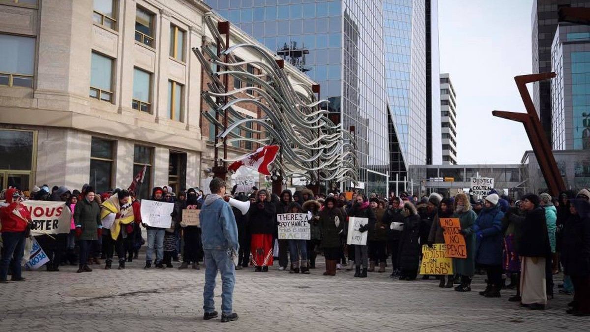 Rally to protest the acquittal of Gerald Stanley in Regina, SK.