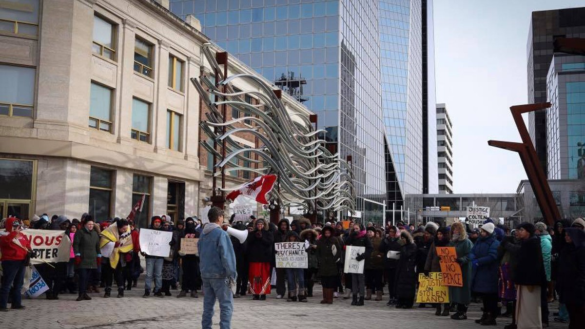 Rally to protest the acquittal of Gerald Stanley in Regina, SK.