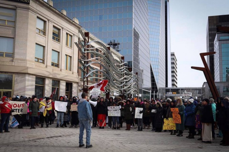 Rally to protest the acquittal of Gerald Stanley in Regina, SK.
