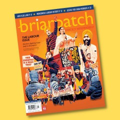 A copy of Briarpatch's Nov/Dec 2022 issue on a yellow background.